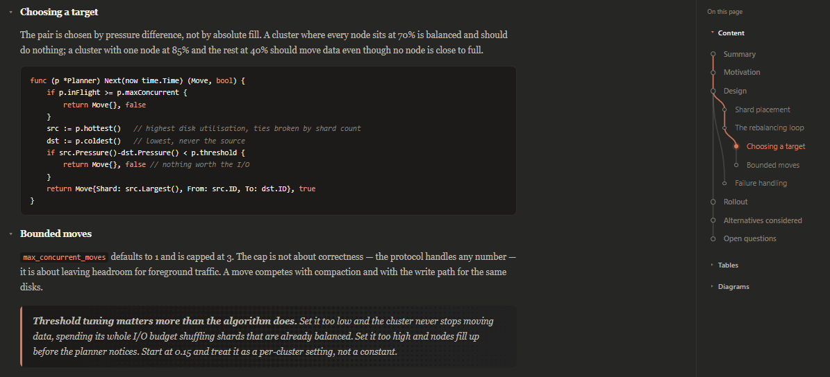 The preview scrolled to a deeply nested heading, with the outline panel showing the accented path to the current section.